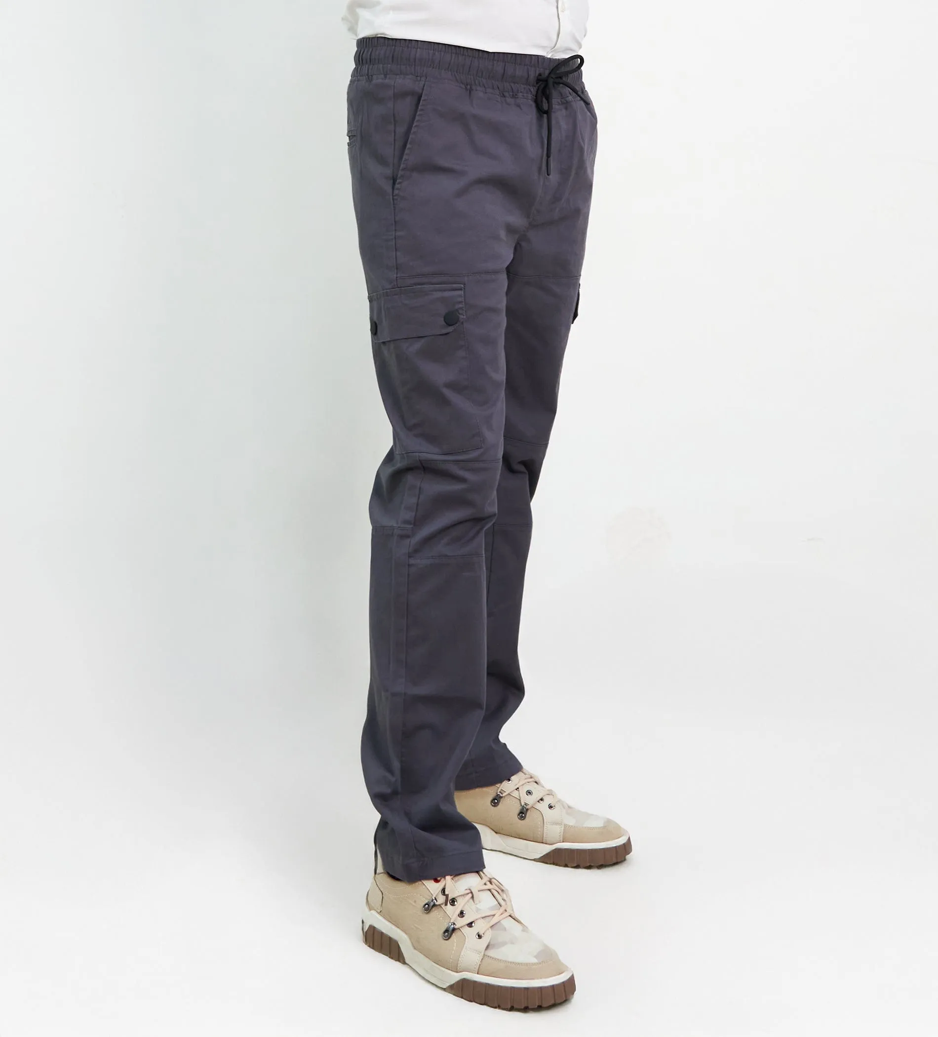 Snap Fit Charcoal Twill Cargo Pants