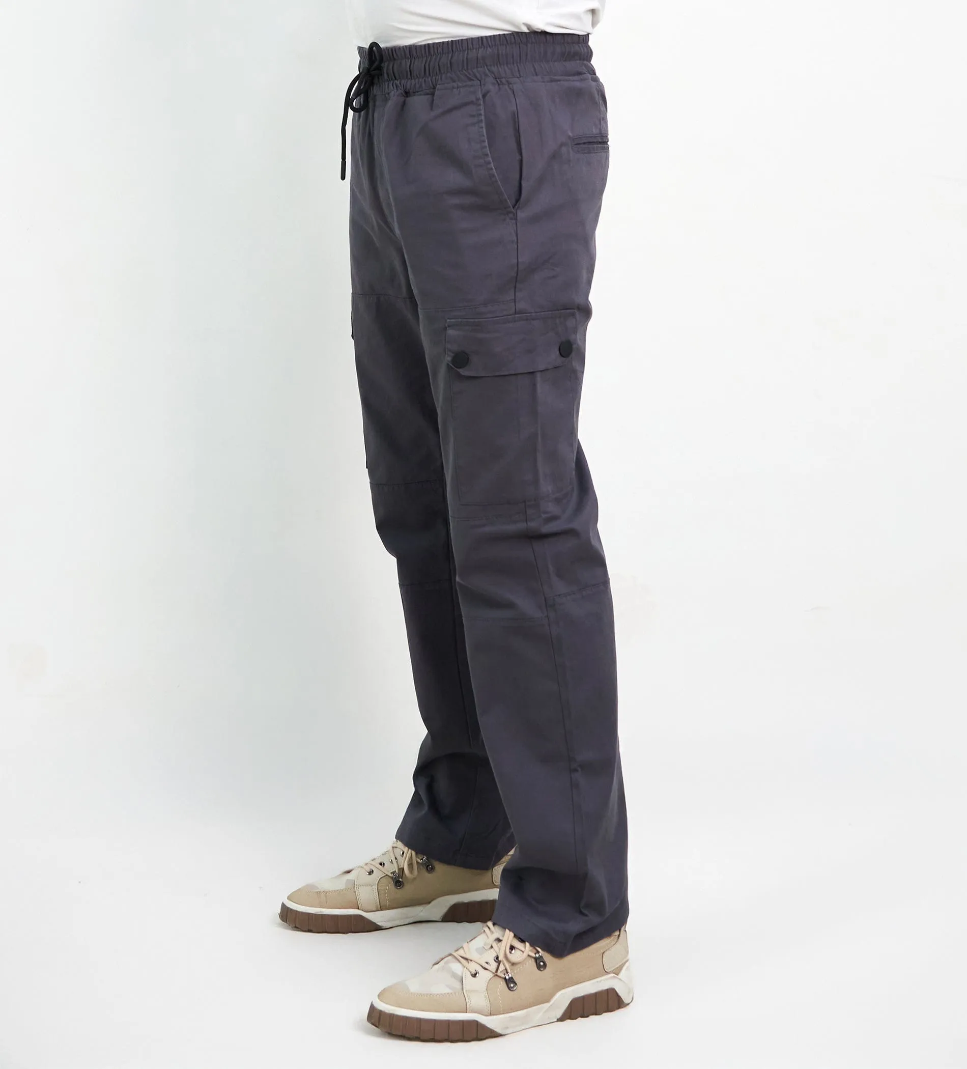 Snap Fit Charcoal Twill Cargo Pants