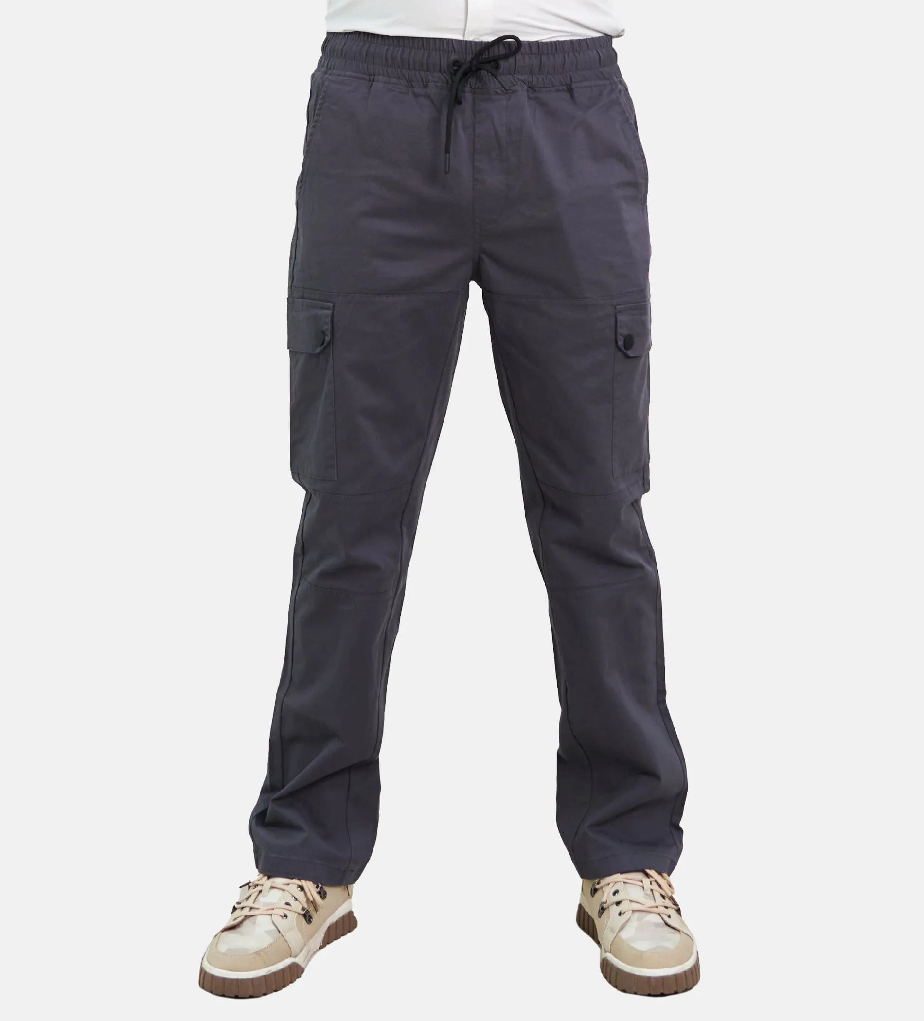 Snap Fit Charcoal Twill Cargo Pants
