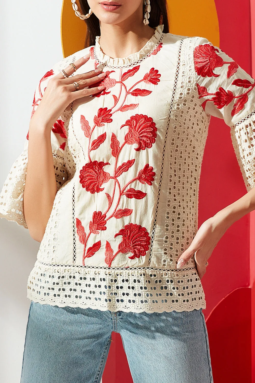 Striking Embroidery and Cutwork Blouse