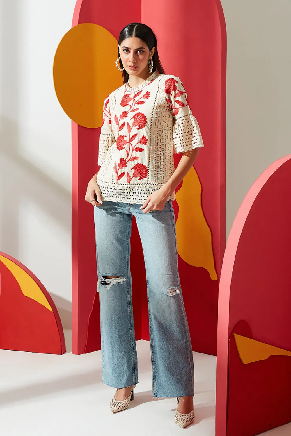 Striking Embroidery and Cutwork Blouse