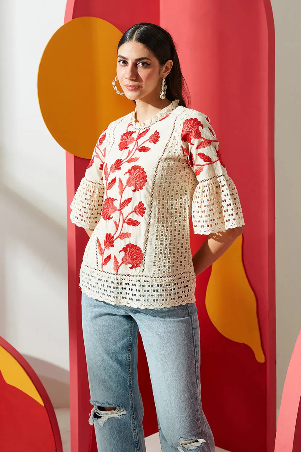 Striking Embroidery and Cutwork Blouse