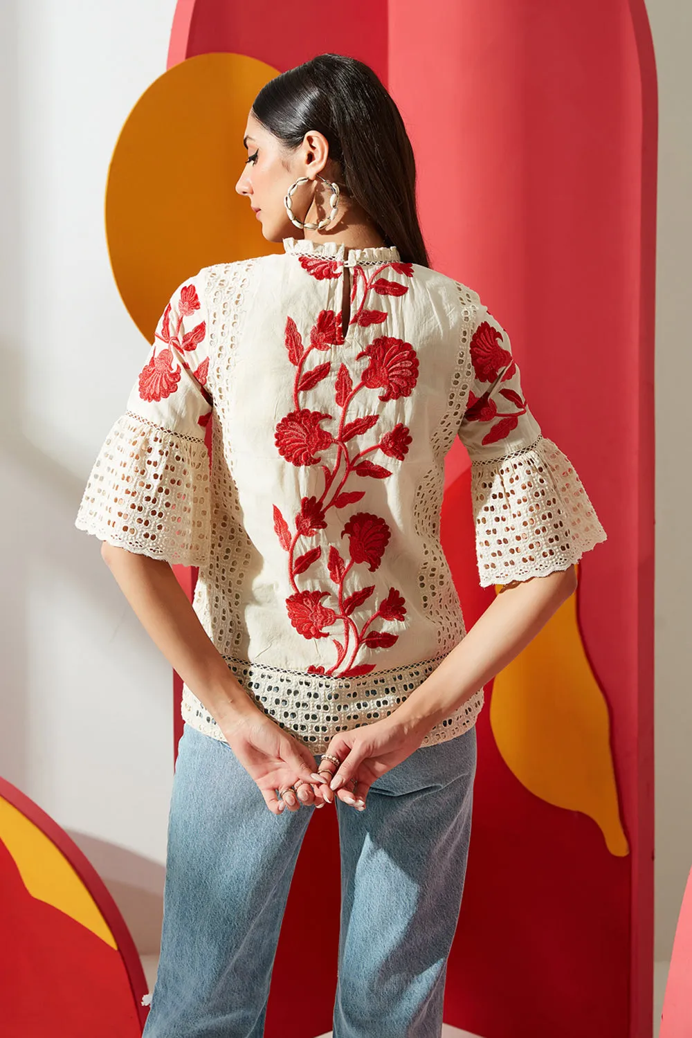 Striking Embroidery and Cutwork Blouse