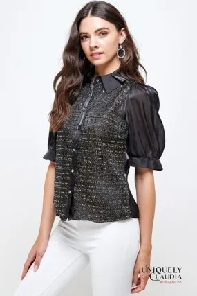 Tabitha Bronze Sequence Lurex Black Blouse