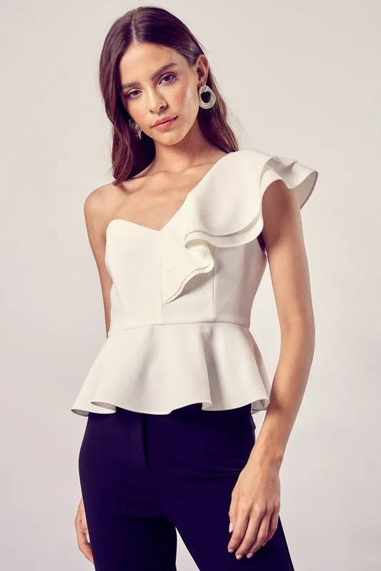 Tea Time One Shoulder Ruffle Peplum Top