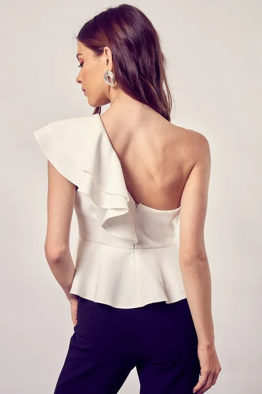 Tea Time One Shoulder Ruffle Peplum Top