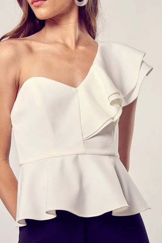 Tea Time One Shoulder Ruffle Peplum Top