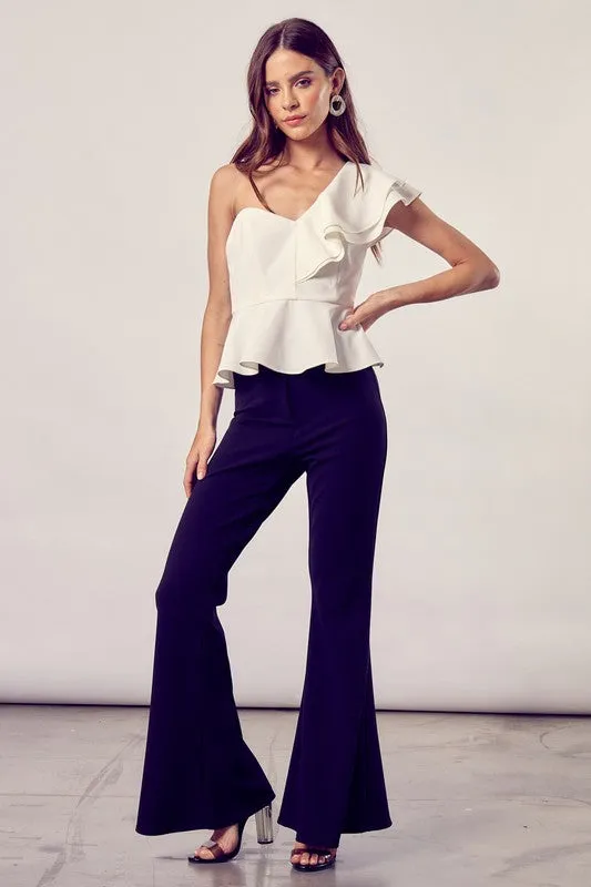 Tea Time One Shoulder Ruffle Peplum Top