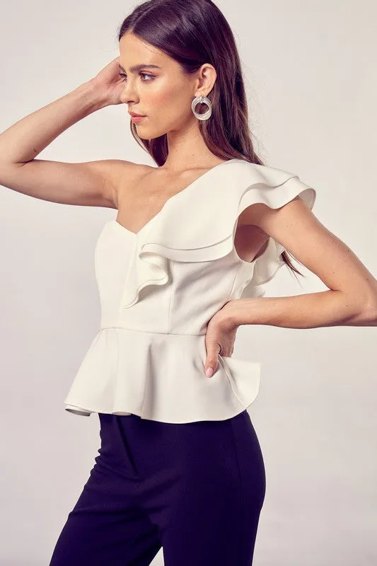 Tea Time One Shoulder Ruffle Peplum Top