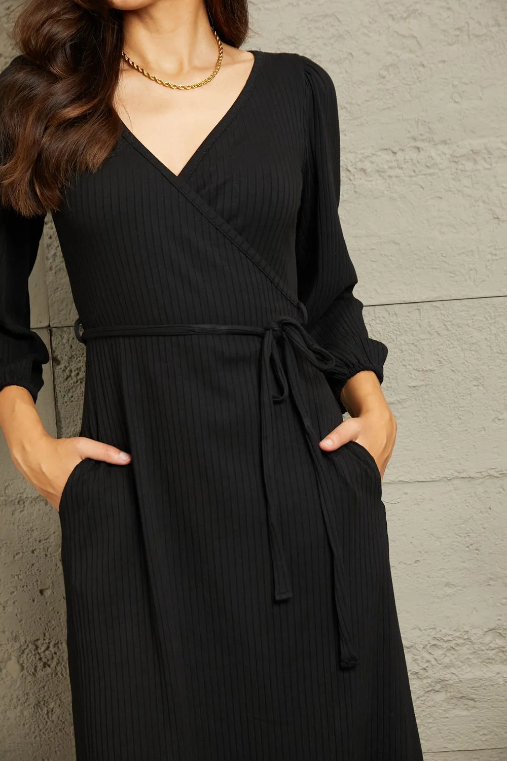 Timeless Surplice Flare Ruching Dress