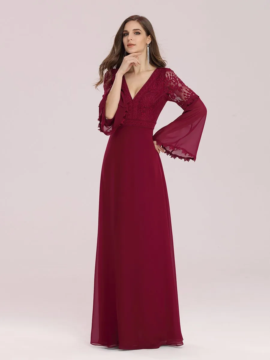 Trendy V Neck A-Line Chiffon Wholesale Bridesmaid Dress with Lace EP00366