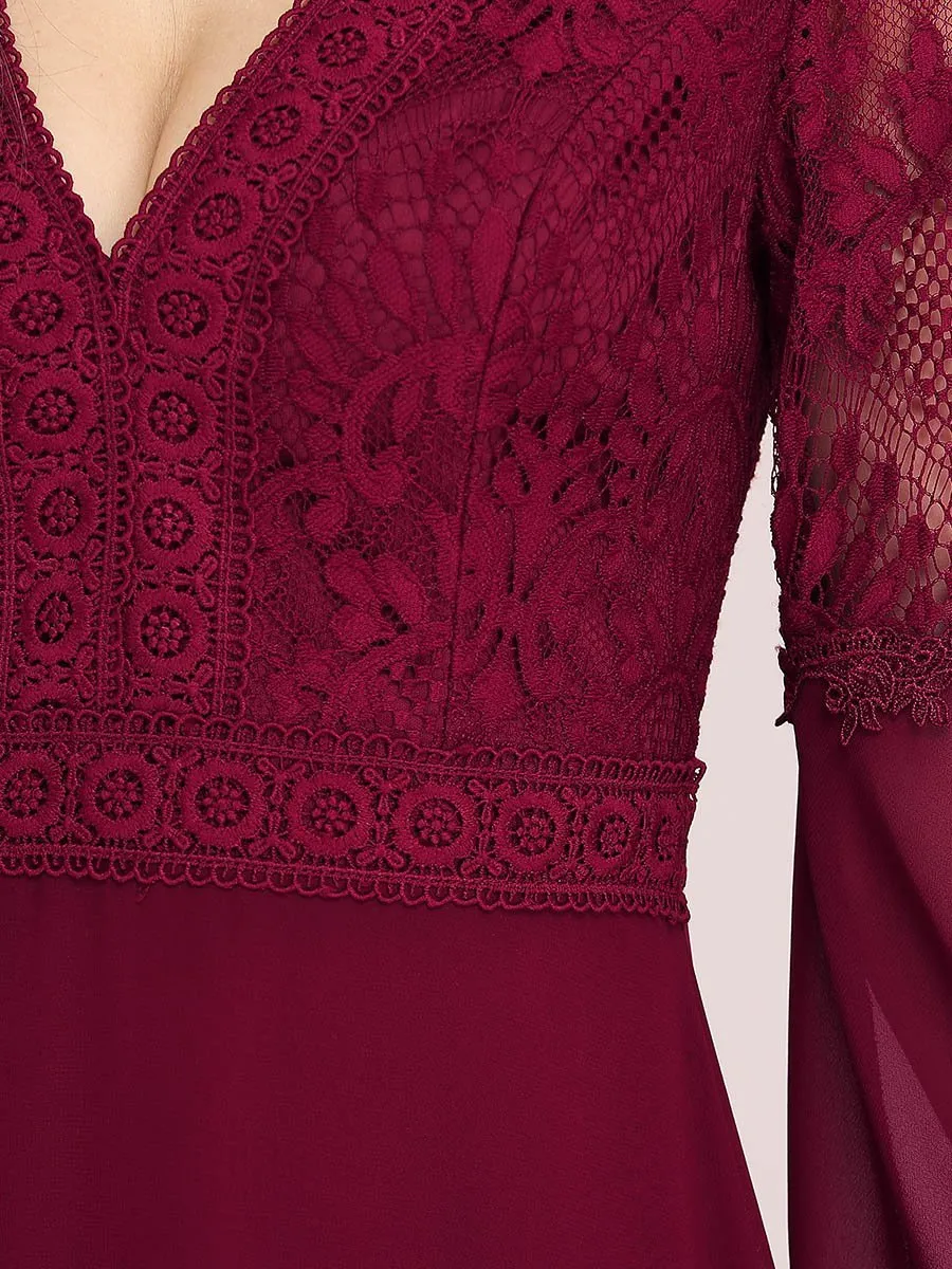 Trendy V Neck A-Line Chiffon Wholesale Bridesmaid Dress with Lace EP00366