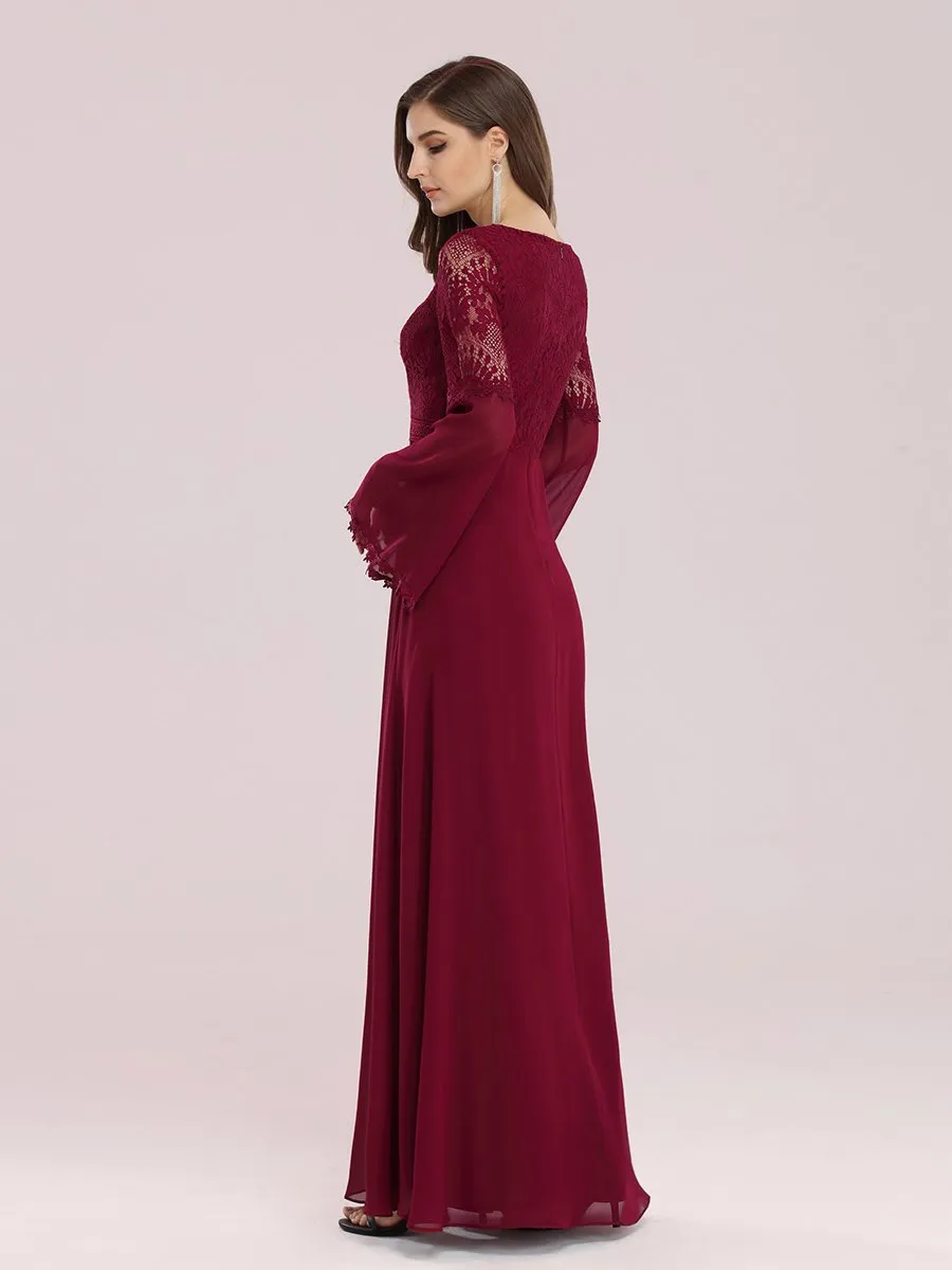 Trendy V Neck A-Line Chiffon Wholesale Bridesmaid Dress with Lace EP00366