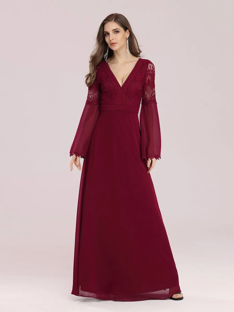 Trendy V Neck A-Line Chiffon Wholesale Bridesmaid Dress with Lace EP00366