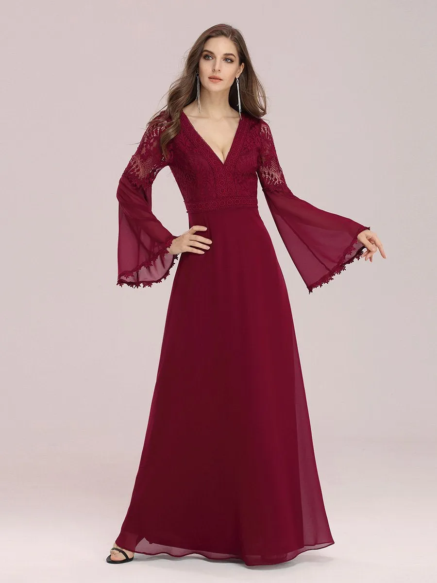 Trendy V Neck A-Line Chiffon Wholesale Bridesmaid Dress with Lace EP00366