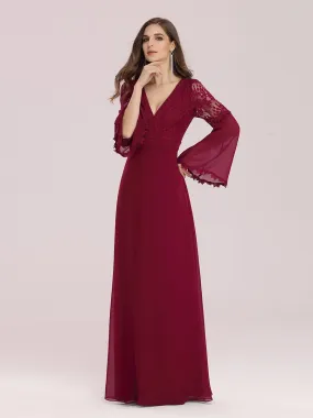 Trendy V Neck A-Line Chiffon Wholesale Bridesmaid Dress with Lace EP00366