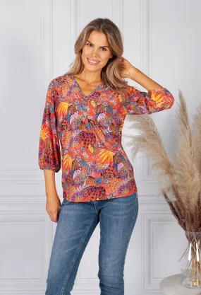 Vintage Floral Print Blouse in Coral