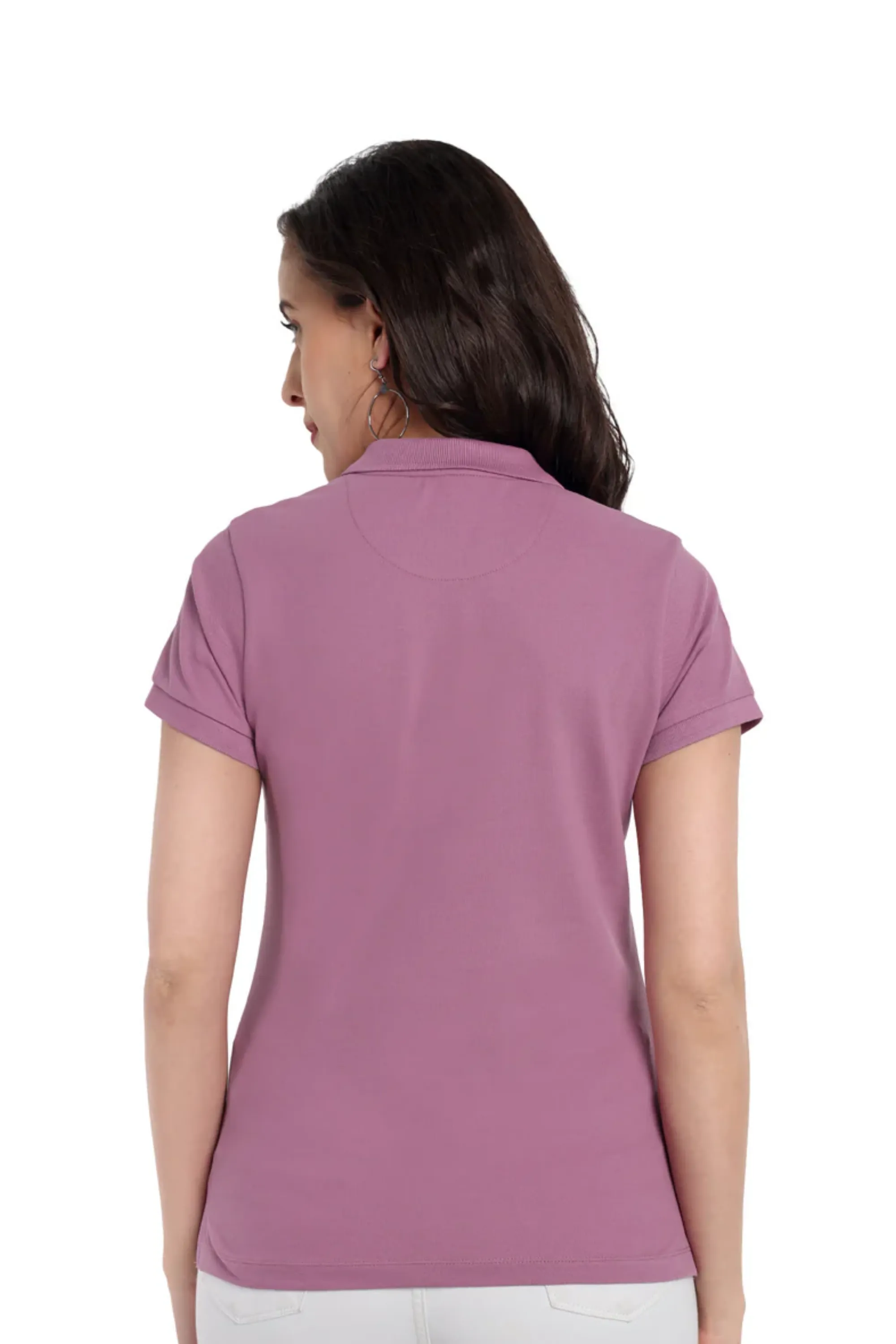 Women Mauve Comfort Cotton Polo T-Shirt
