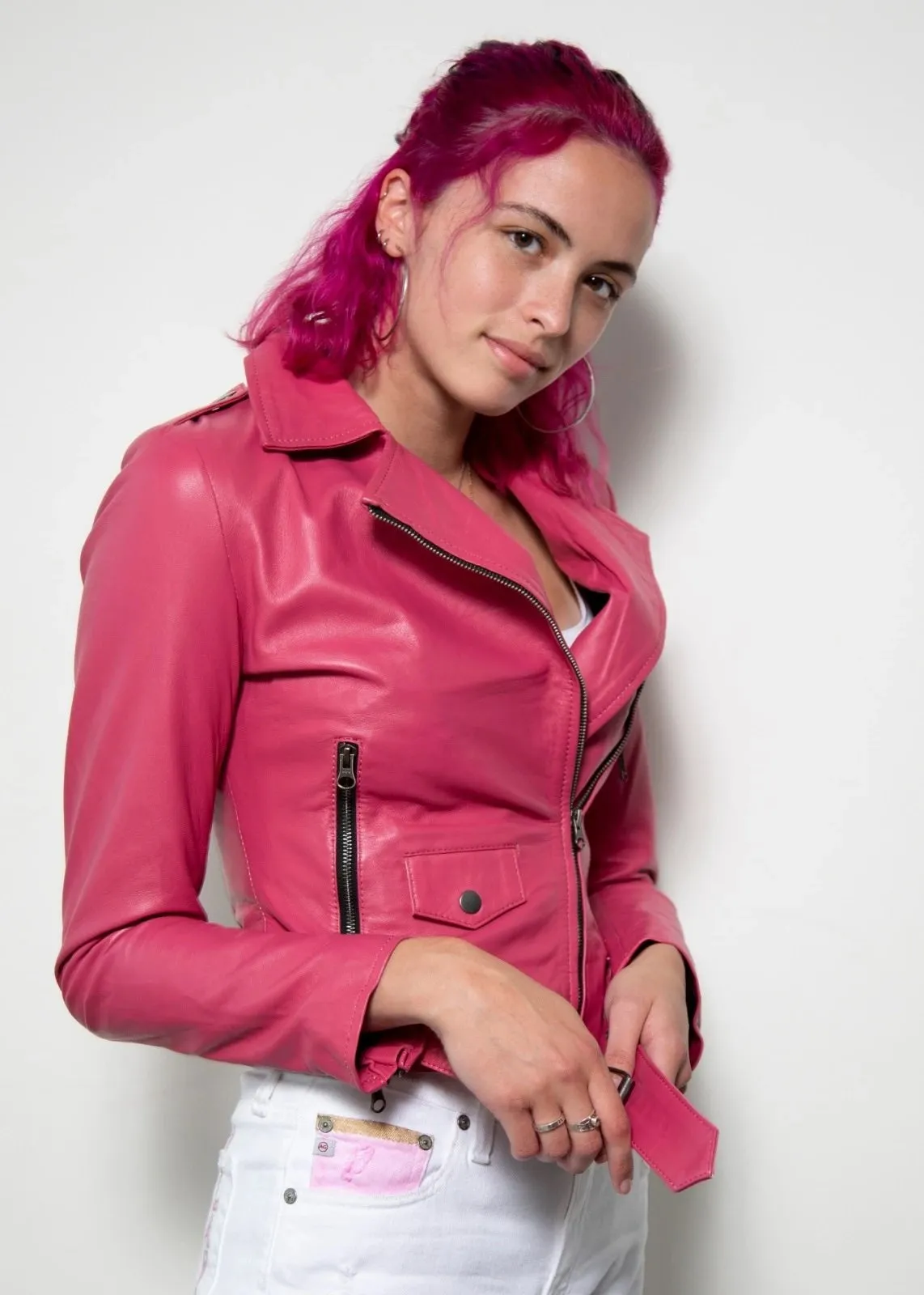 WOMENS BARBIE PINK LEATHER JACKET By TJS