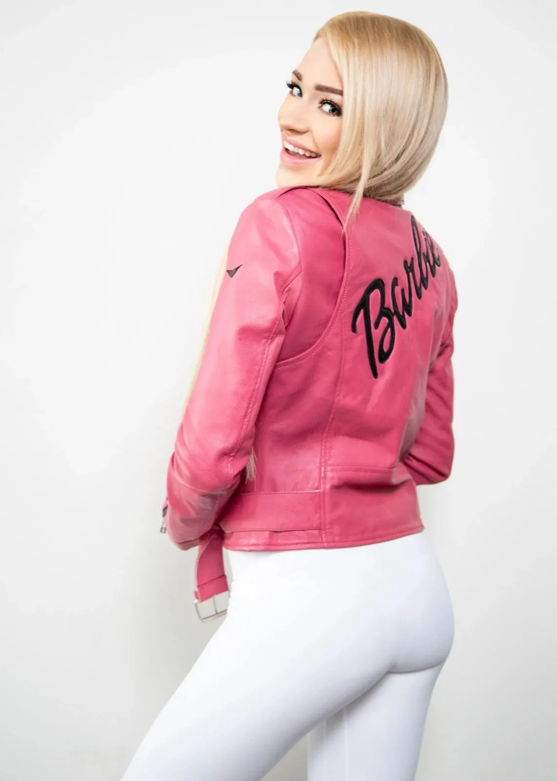 WOMENS BARBIE PINK LEATHER JACKET By TJS