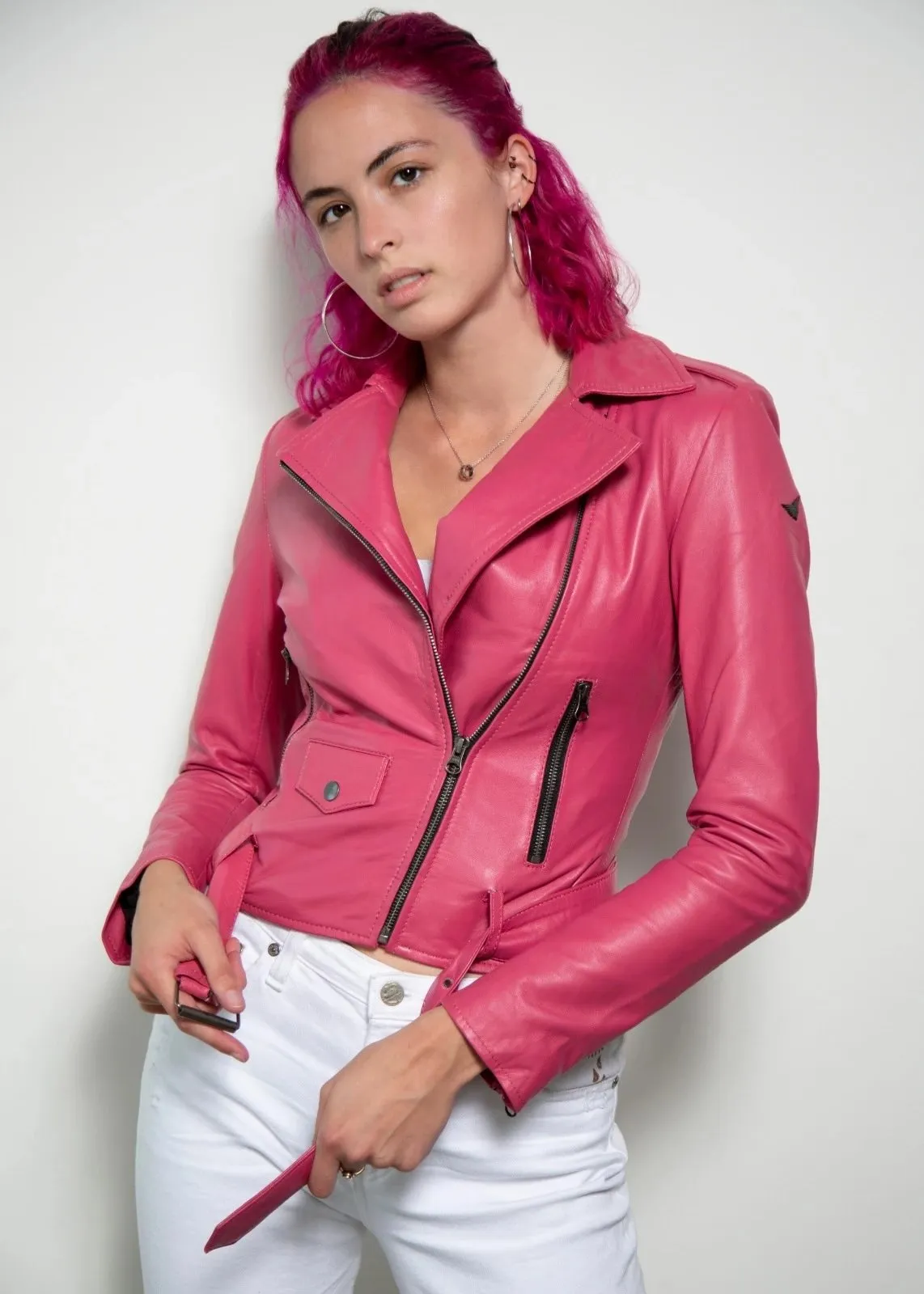 WOMENS BARBIE PINK LEATHER JACKET By TJS