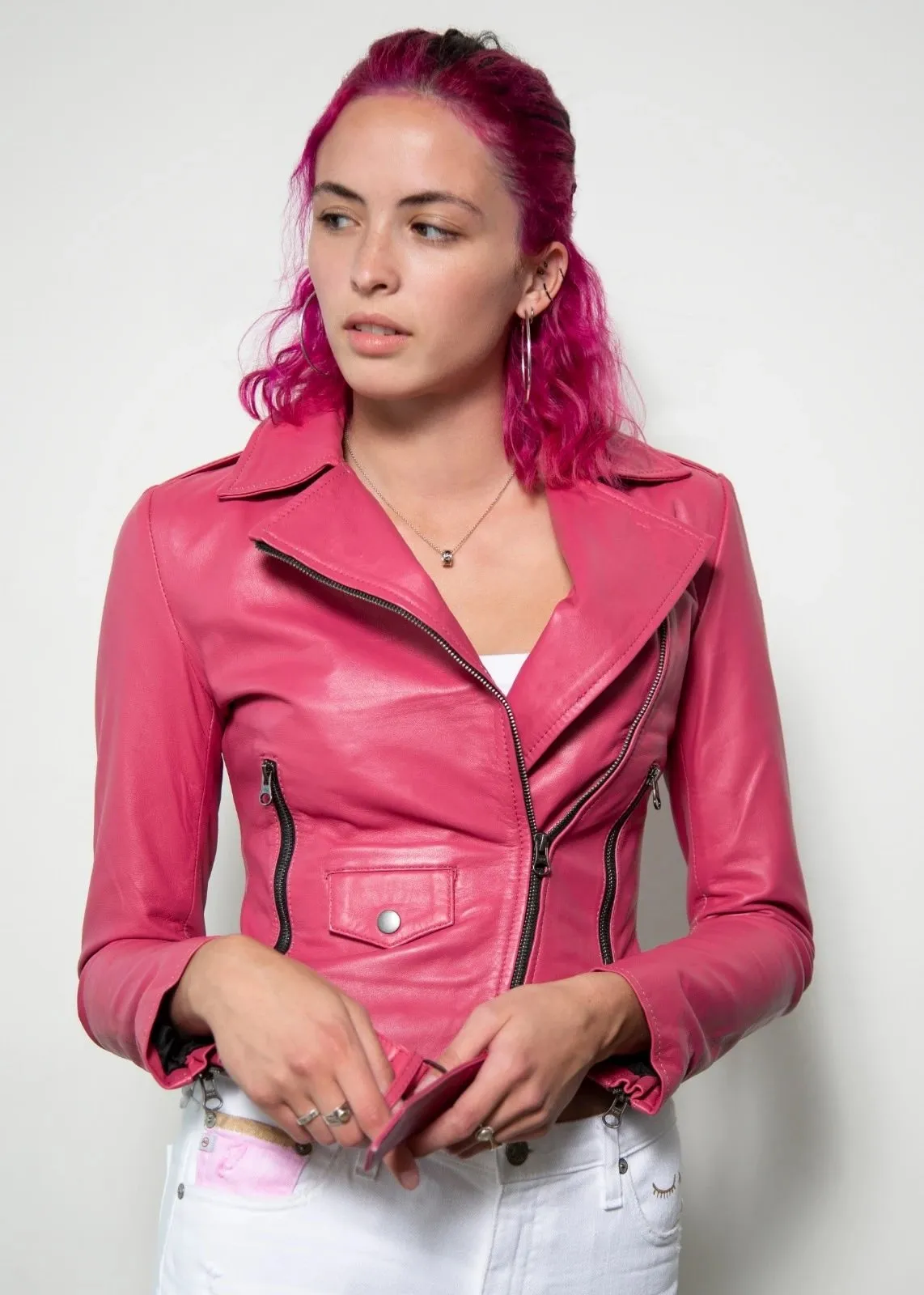 WOMENS BARBIE PINK LEATHER JACKET By TJS