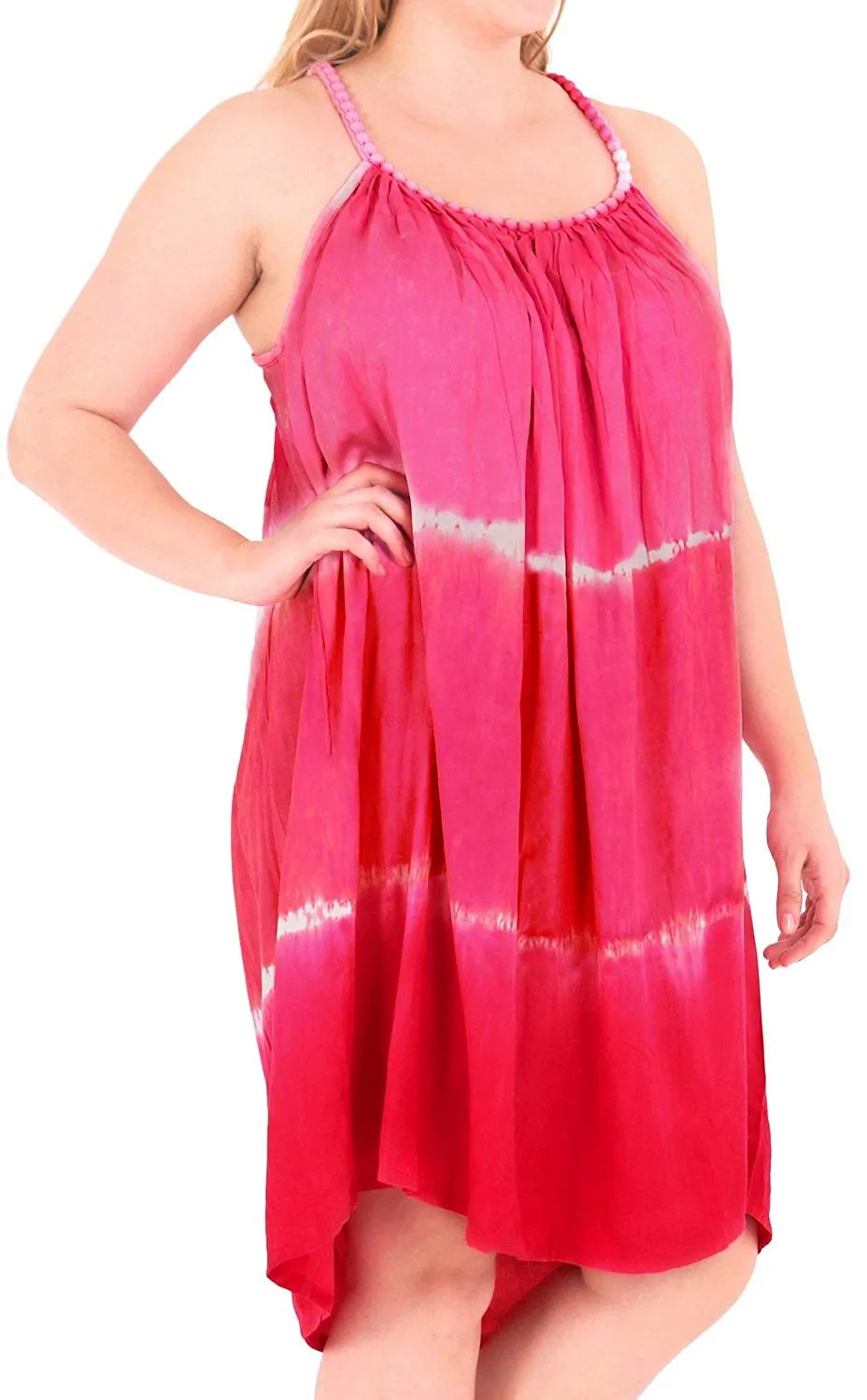 Women's Embroidered Tie Dye Swimwear Beach LOOSE Bikini Cover ups Caftan Fuchsia