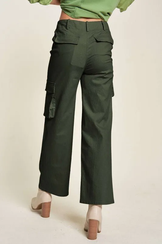 Womens Green  Mid Rise Cargo Pants