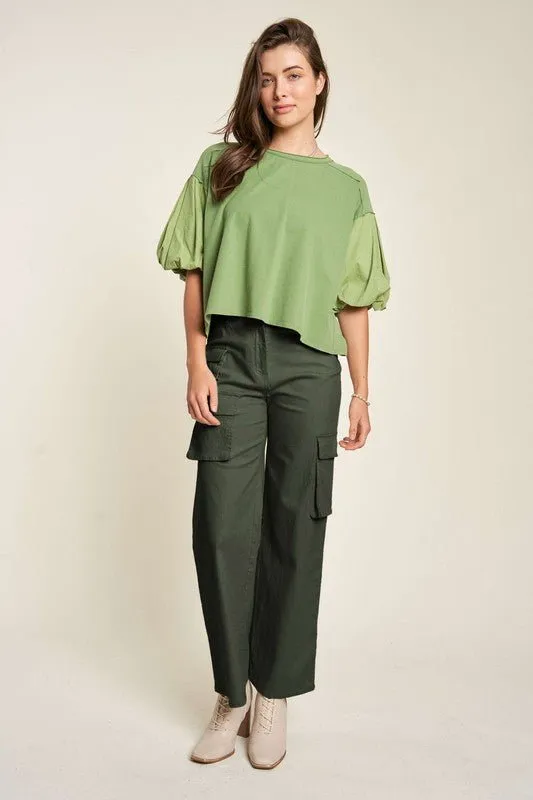 Womens Green  Mid Rise Cargo Pants