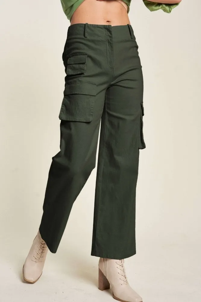 Womens Green  Mid Rise Cargo Pants