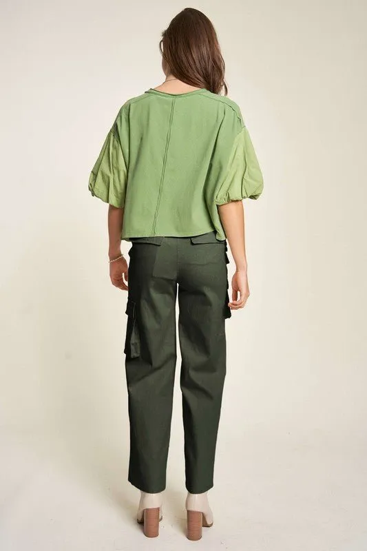 Womens Green  Mid Rise Cargo Pants