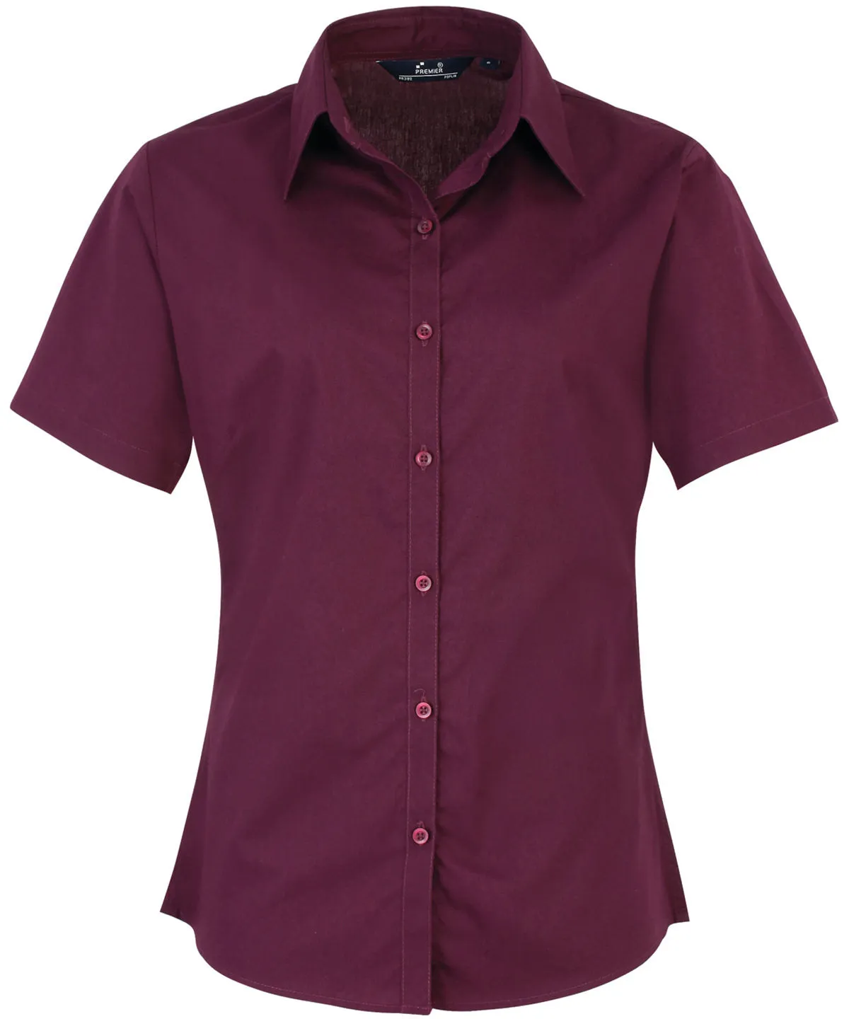 Womens short sleeve poplin blouse | Aubergine