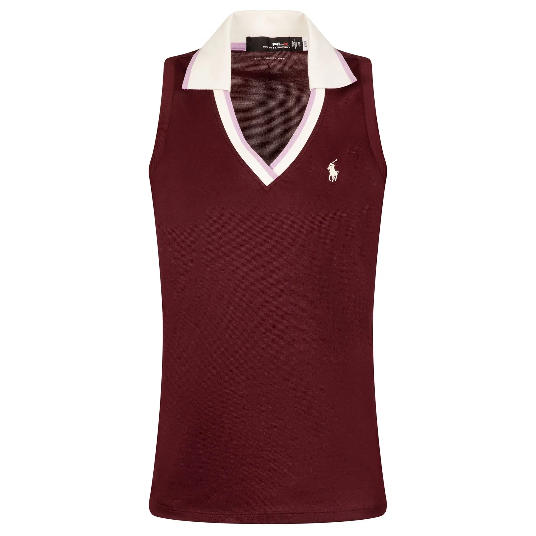 Womens Sleeveless Tour Pique Cricket Polo Harvard Wine/Light Mauve/Chic Cream - AW23