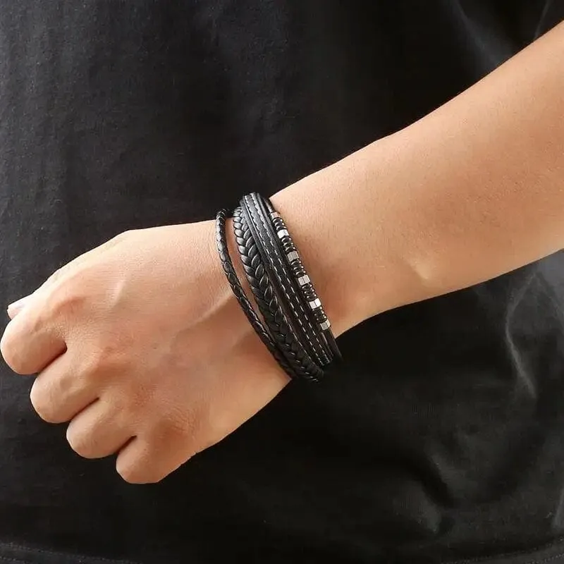 Wrap Bracelet Leather Mens Stack Lava Bead Tree Of Life