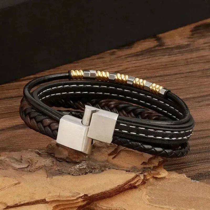 Wrap Bracelet Leather Mens Stack Lava Bead Tree Of Life