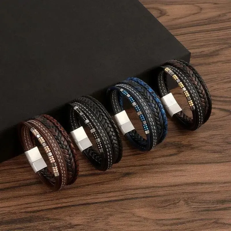 Wrap Bracelet Leather Mens Stack Lava Bead Tree Of Life