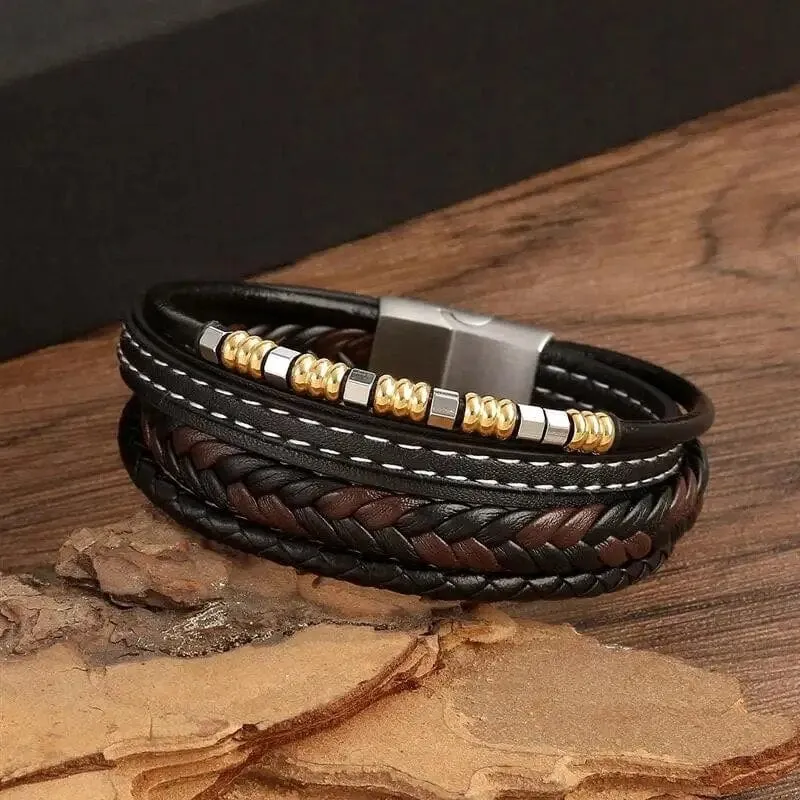 Wrap Bracelet Leather Mens Stack Lava Bead Tree Of Life