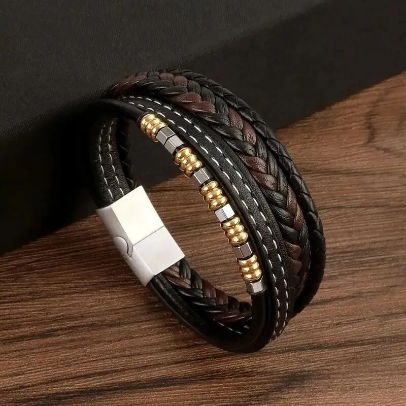 Wrap Bracelet Leather Mens Stack Lava Bead Tree Of Life