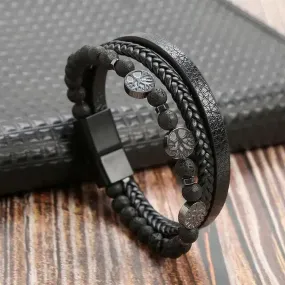 Wrap Bracelet Leather Mens Stack Lava Bead Tree Of Life