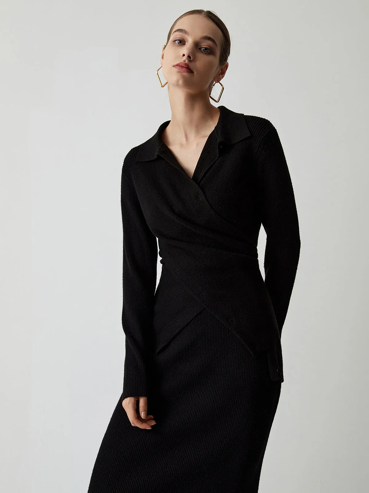 Wrap Knit Two Trendy Piece Skirt Set