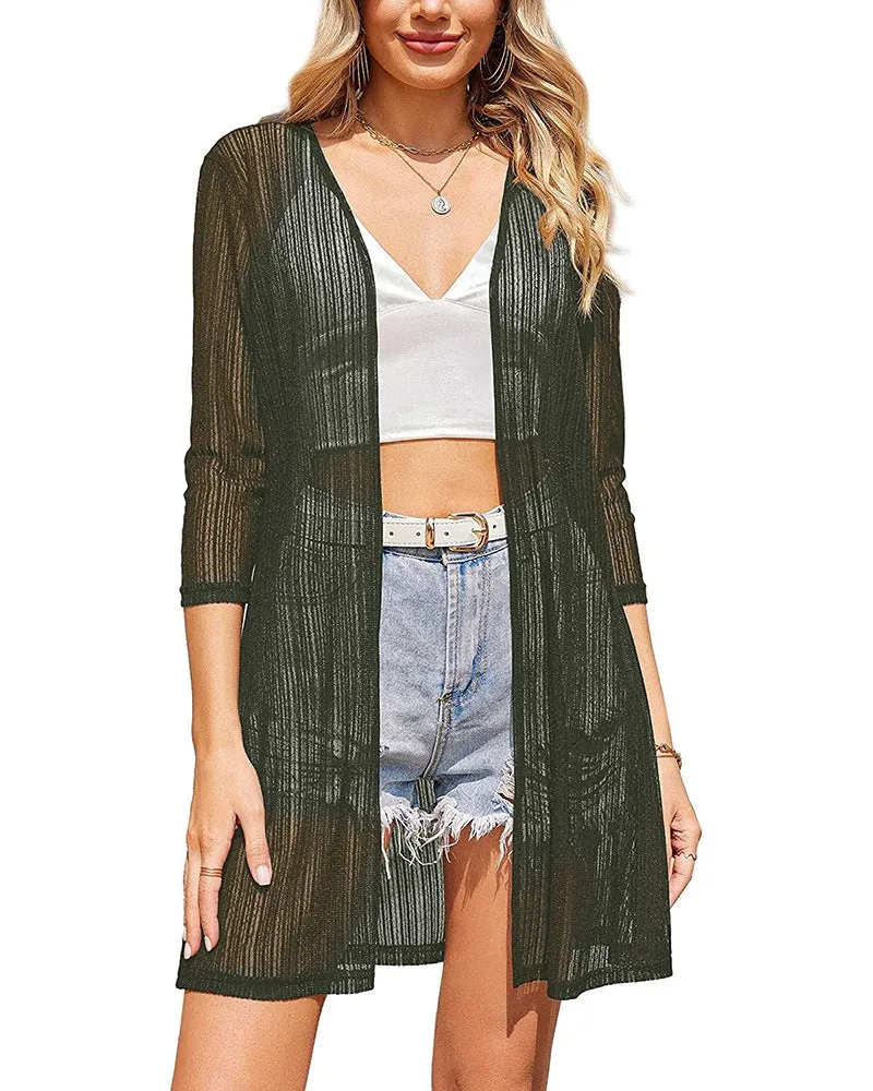 Zeagoo Women's Lace Cardigan 3/4 Sleeve Open Front Kimono Coverup See Through Cover Up for Swimwear (Us Only)