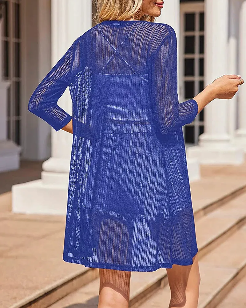 Zeagoo Women's Lace Cardigan 3/4 Sleeve Open Front Kimono Coverup See Through Cover Up for Swimwear (Us Only)
