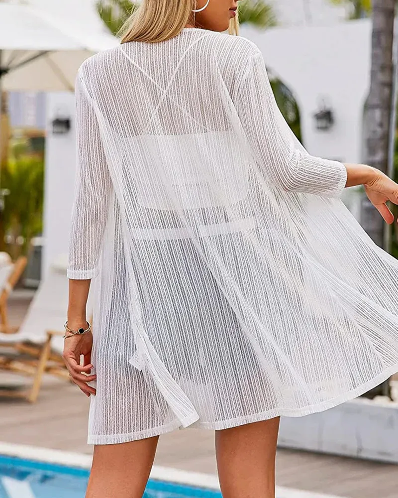 Zeagoo Women's Lace Cardigan 3/4 Sleeve Open Front Kimono Coverup See Through Cover Up for Swimwear (Us Only)